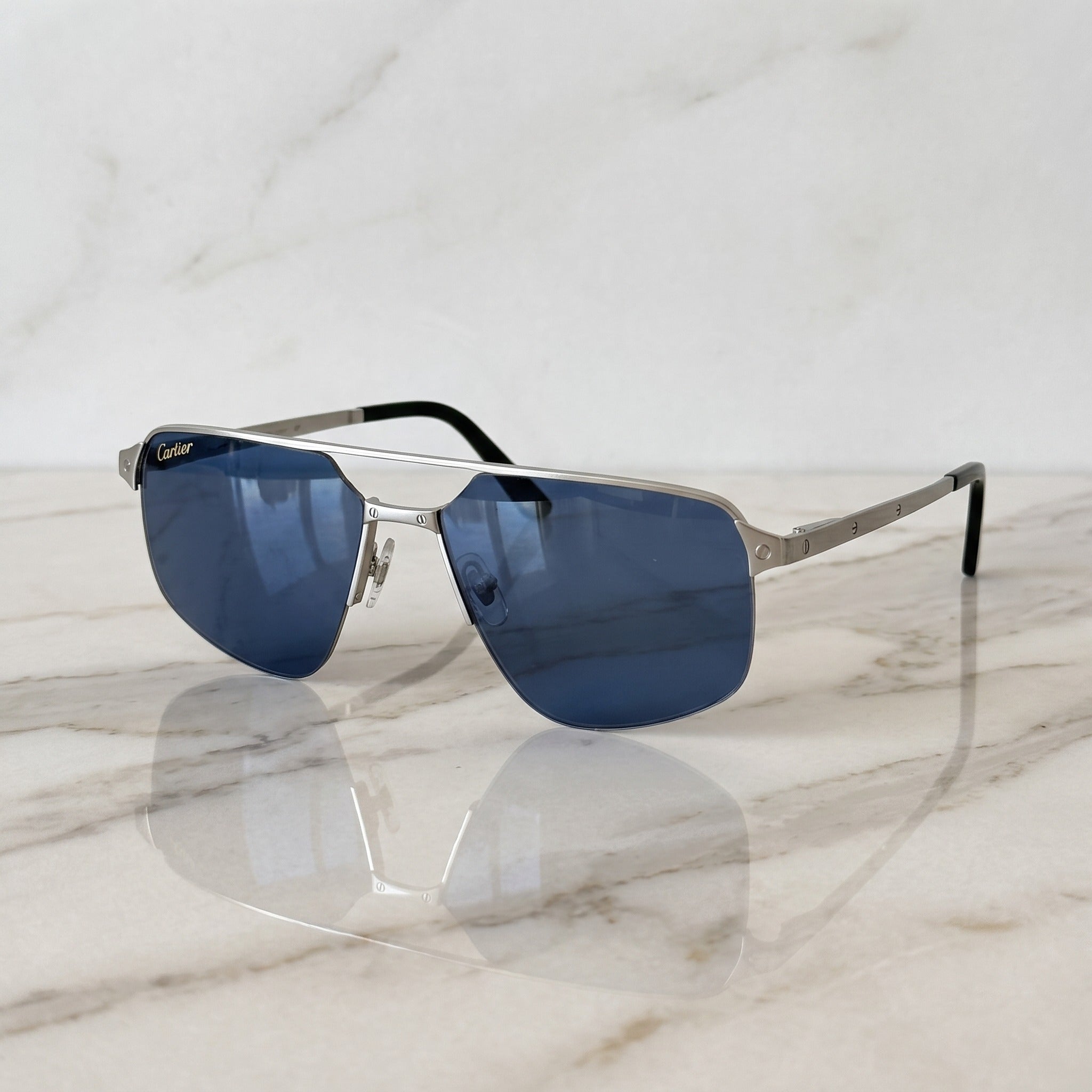 Classic Sunglasses, solid blue lenses, Cartier eyewear