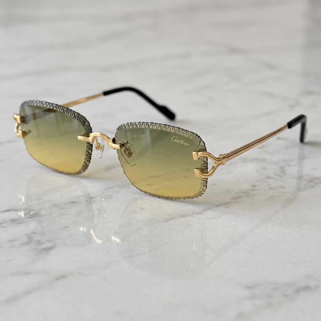 Diamond cut Big C Wires, yellow to green gradient lenses, Cartier eyewear