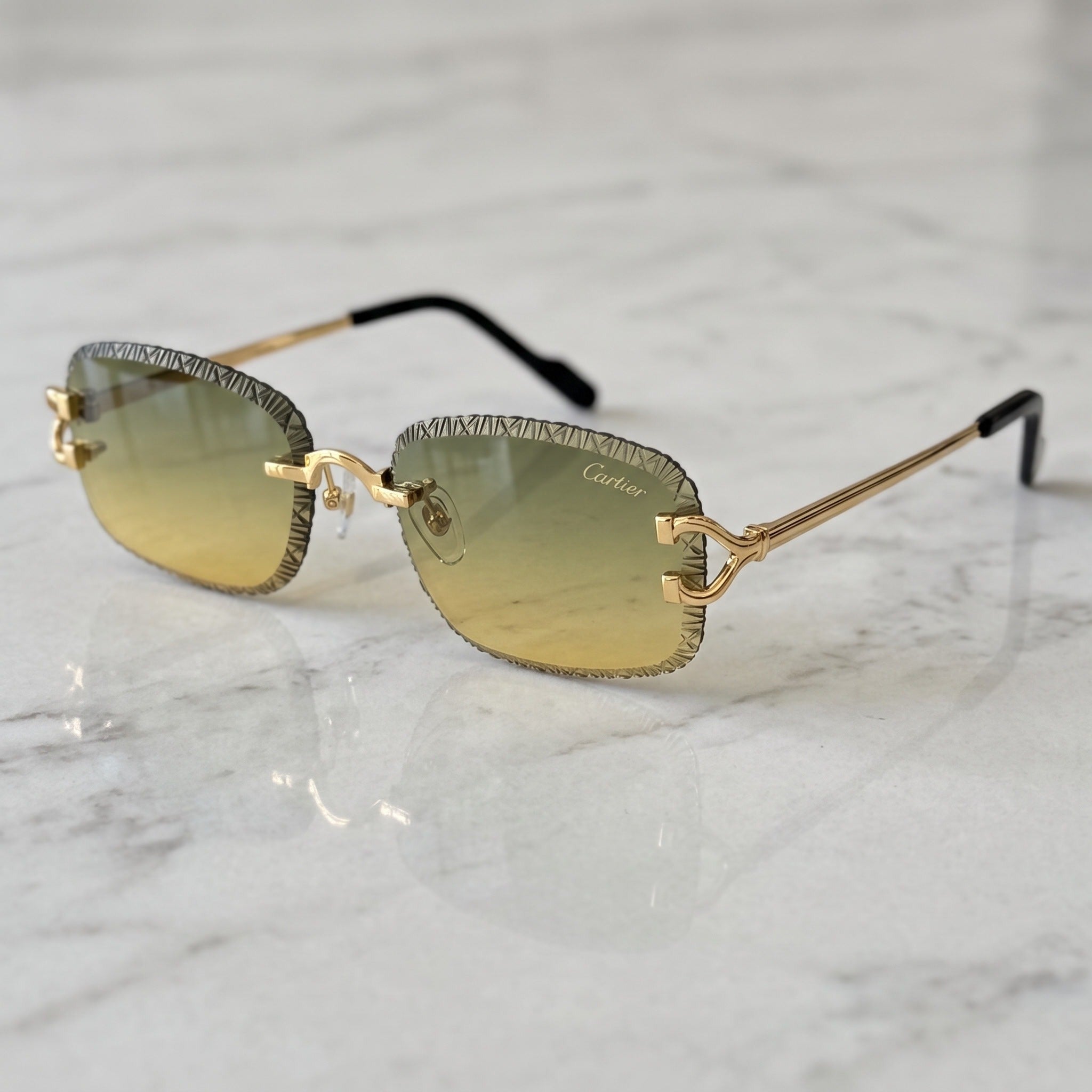 Diamond cut Big C Wires, yellow to green gradient lenses, Cartier eyewear
