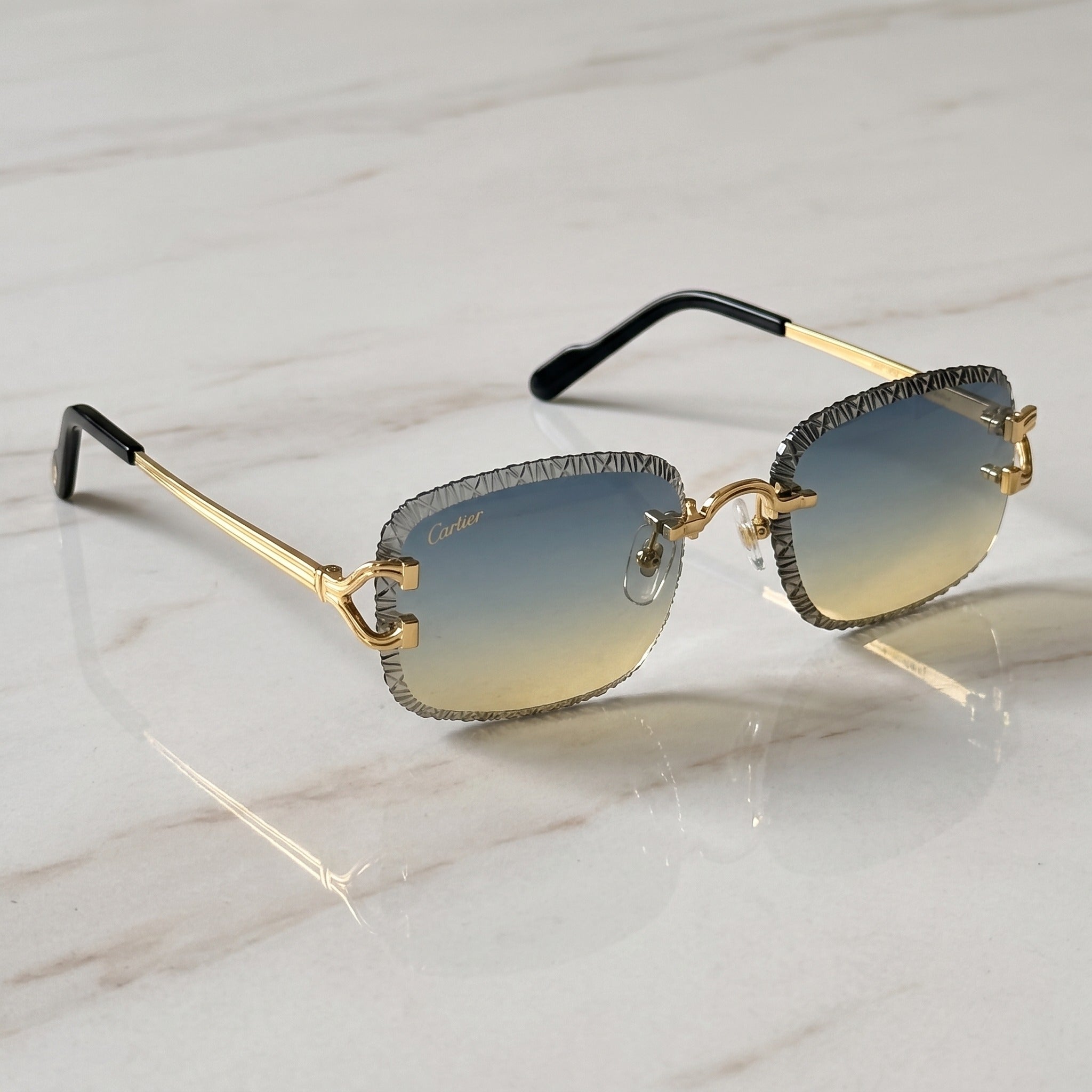 Diamond cut Big C Wires, blue to yellow gradient lenses, Cartier eyewear