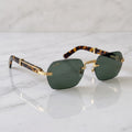 Rimless buffs Sunglasses Detroit style, solid green lenses, Cartier eyewear