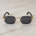 Rimless buffs Sunglasses Detroit style, solid grey lenses, Cartier eyewear