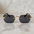 Rimless buffs Sunglasses Detroit style, solid grey lenses, Cartier eyewear