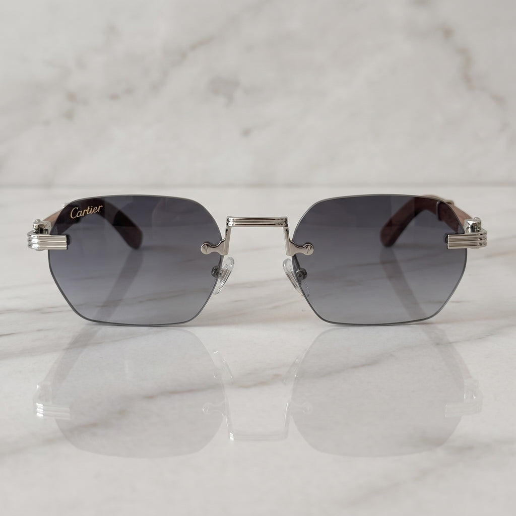 Rimless buffs Sunglasses Detroit style, grey gradient lenses, Cartier eyewear