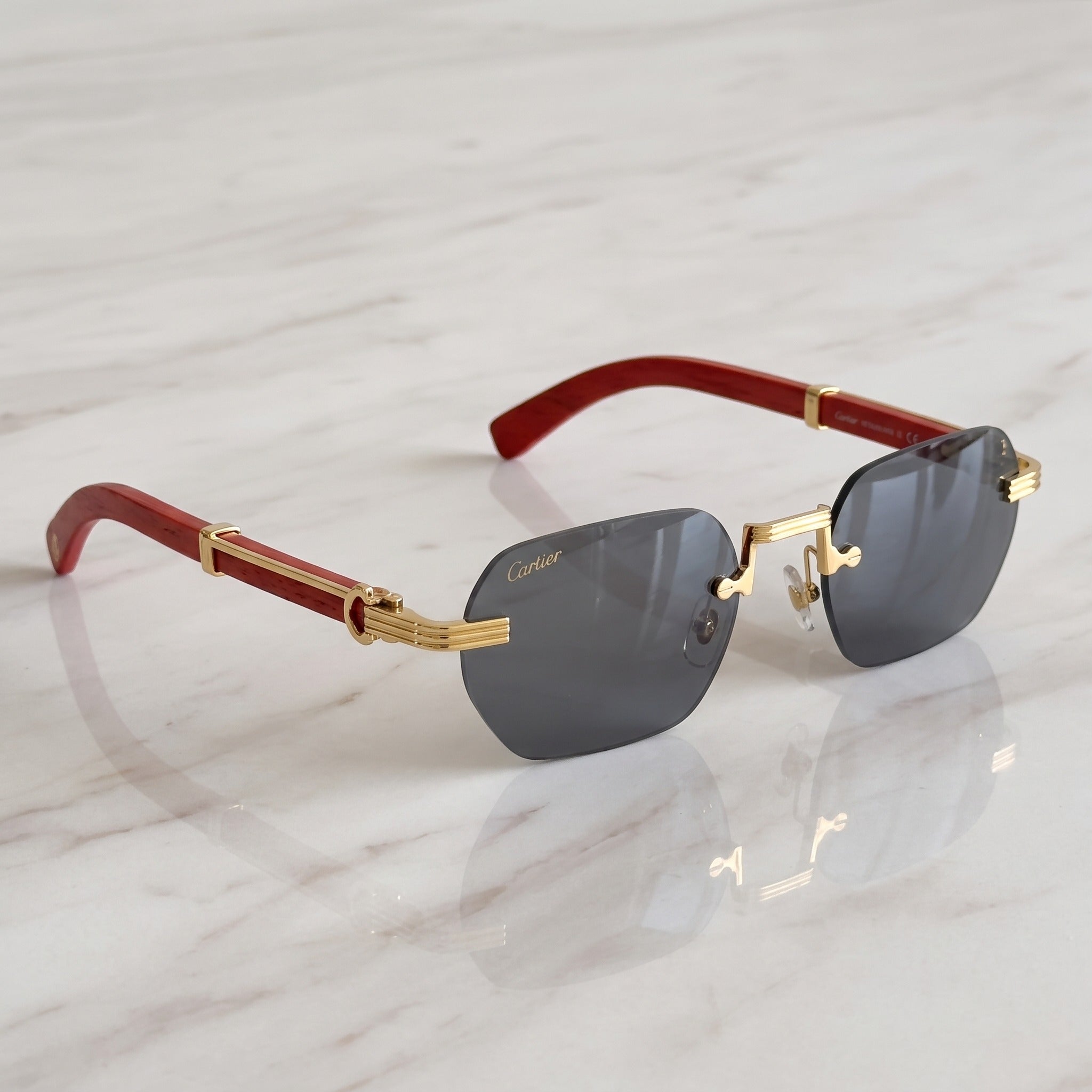 Rimless buffs Sunglasses Detroit style, solid grey lenses, Cartier eyewear