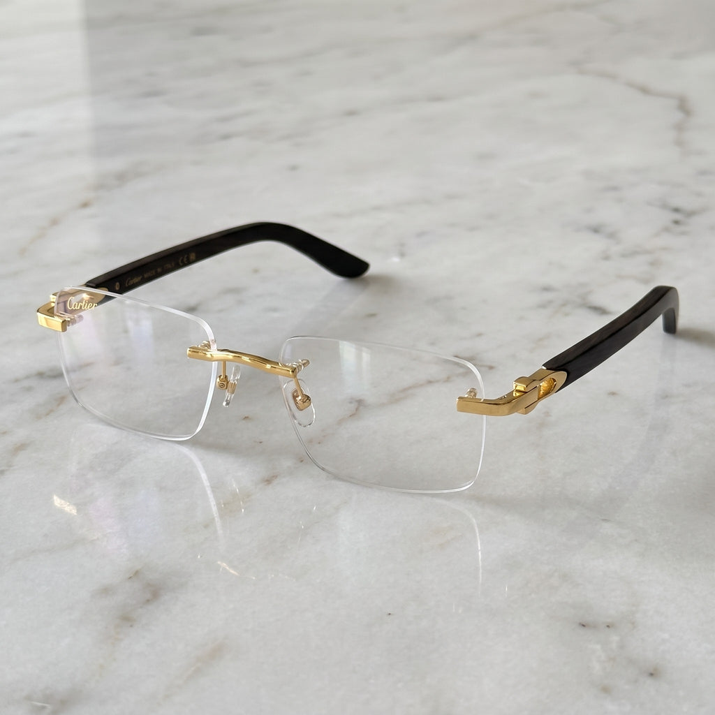 Rimless buffs Glasses, clear lenses, Cartier eyewear