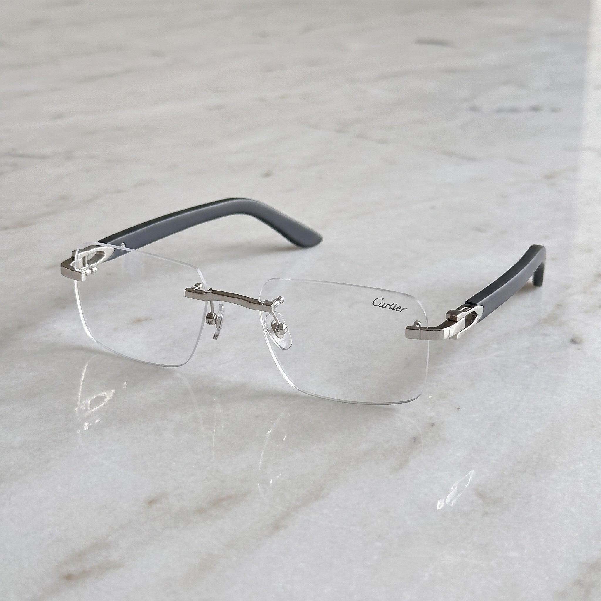 Rimless buffs Glasses, clear lenses, Cartier eyewear