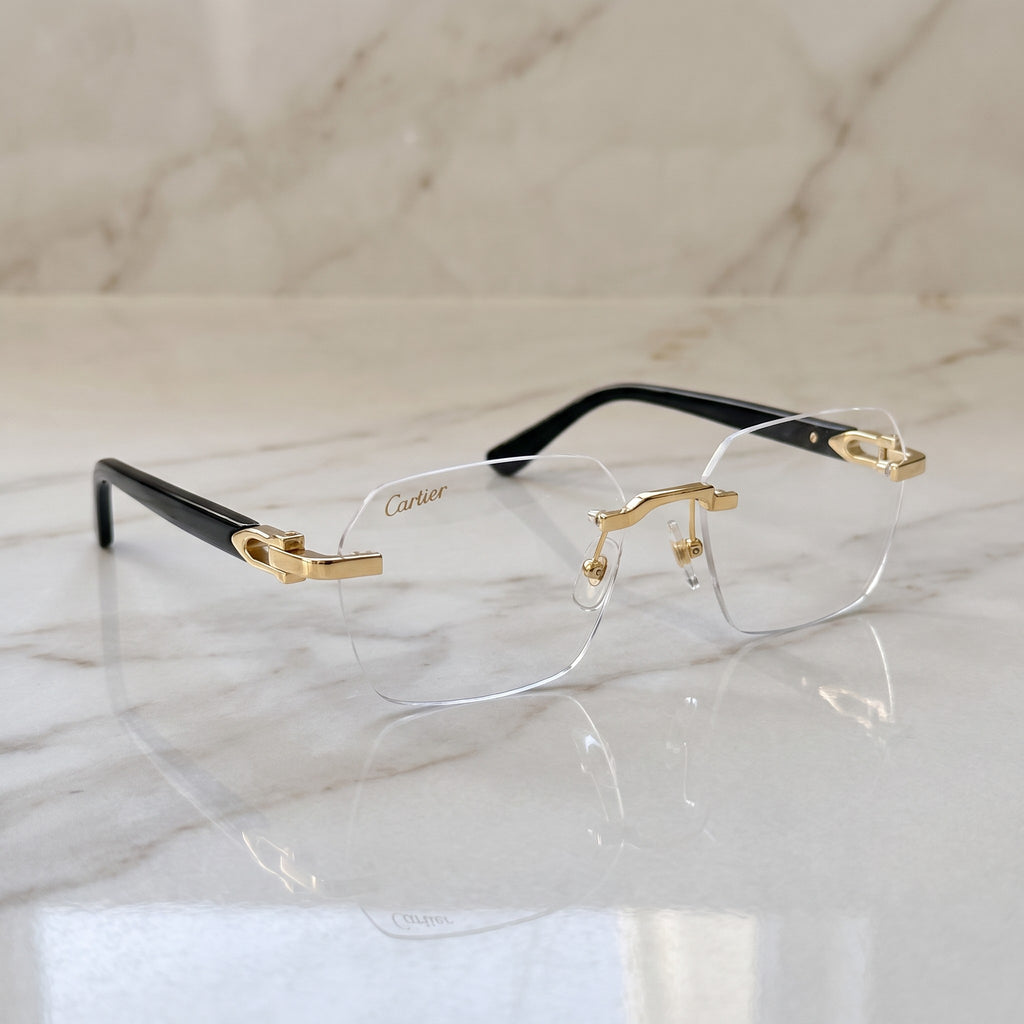 Rimless buffs Glasses, clear lenses, Cartier eyewear