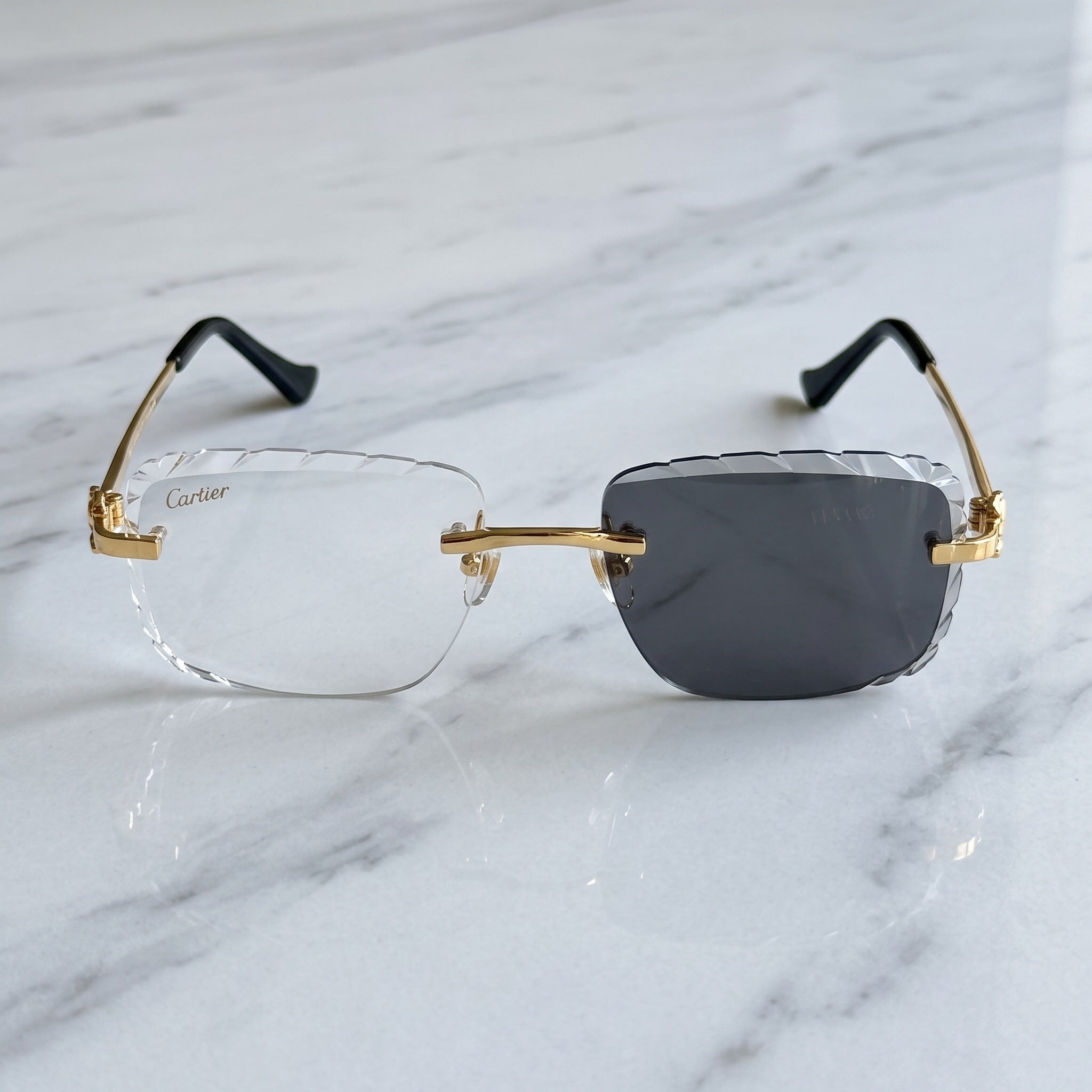 Diamond cut Big C Wires, transitional lenses, clear to grey, Cartier eyewear