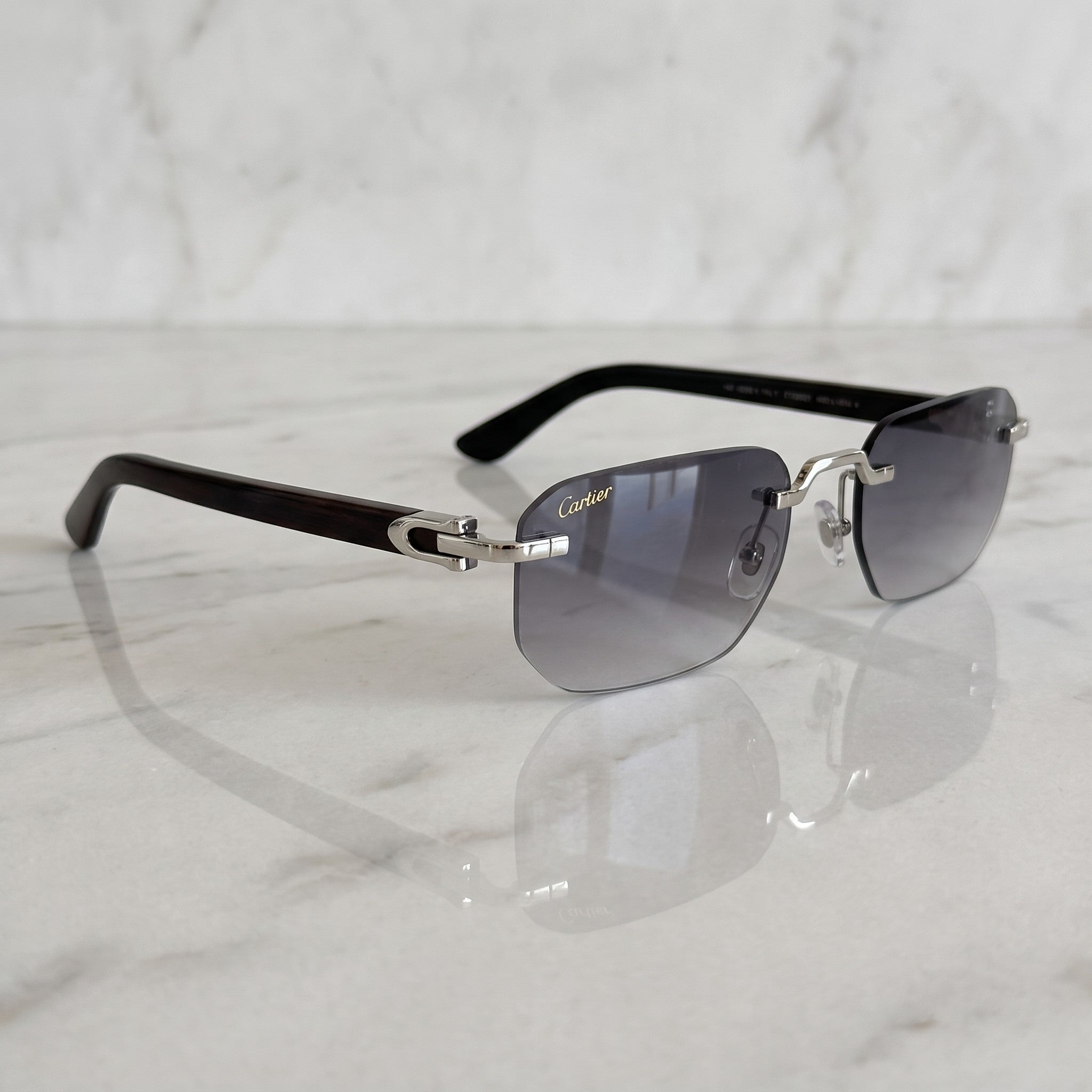 Rimless buffs Sunglasses, grey gradient lenses, Cartier eyewear