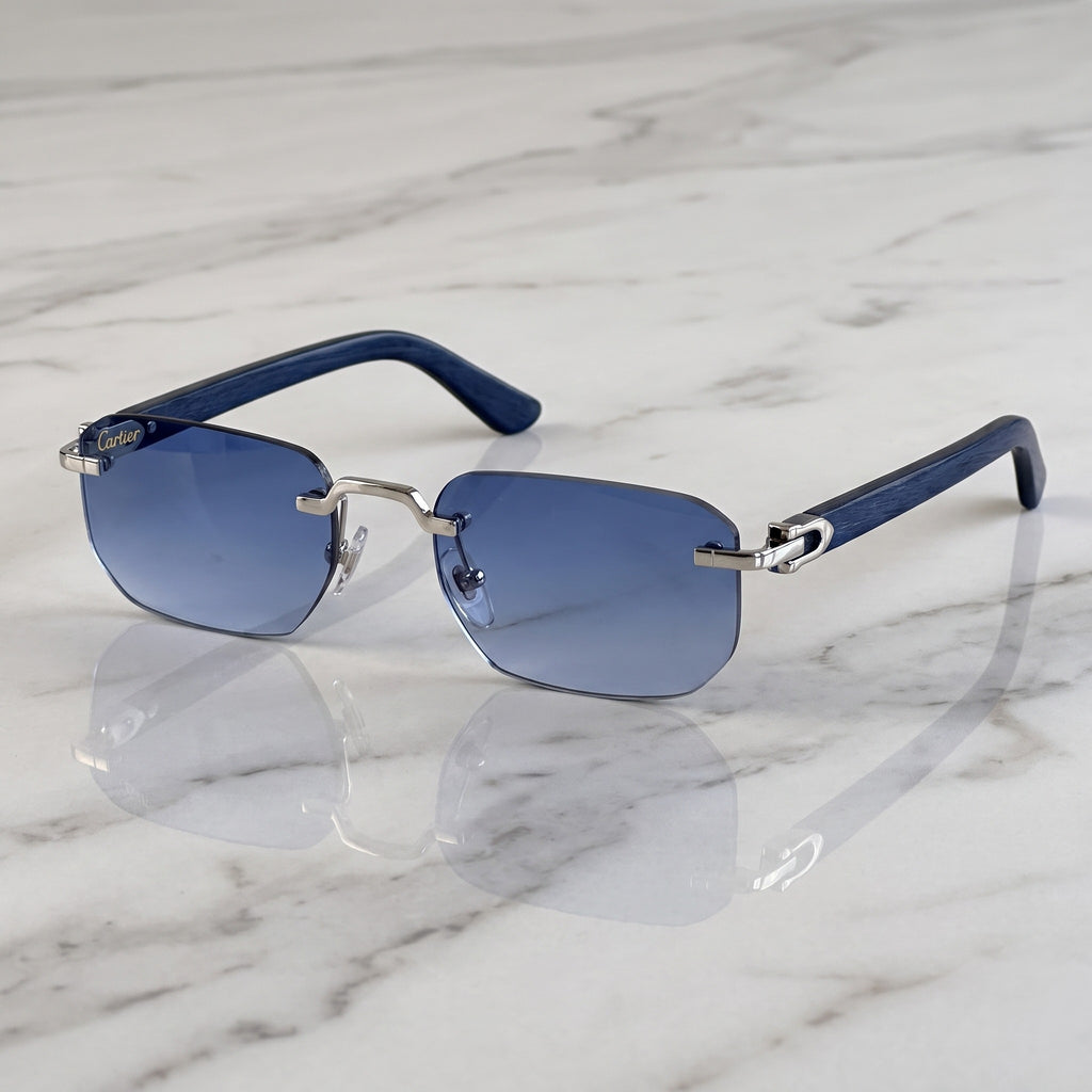 Rimless buffs Sunglasses, blue gradient lenses, Cartier eyewear