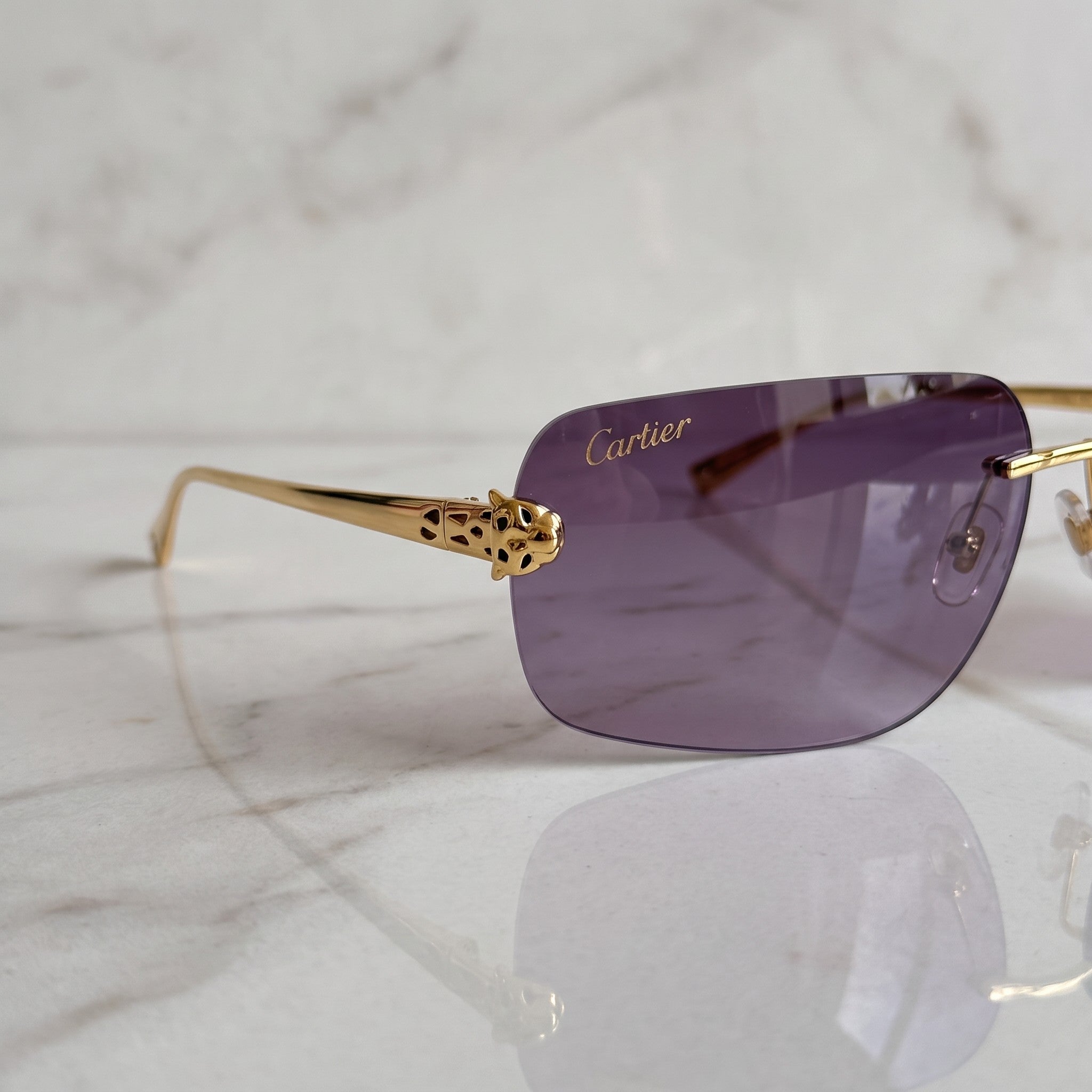 Panther Glasses, purple gradient lenses, Cartier eyewear