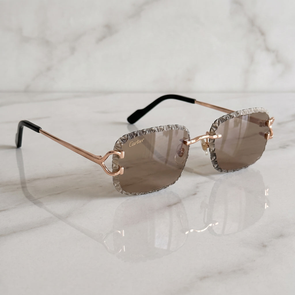 Iced out C wire glasses, brown gradient lenses, Cartier eyewear