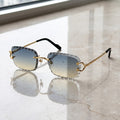 Iced out C wire glasses, blue to yellow gradient lenses, Cartier eyewear