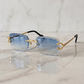 Iced out C wire glasses, blue gradient lenses, Cartier eyewear