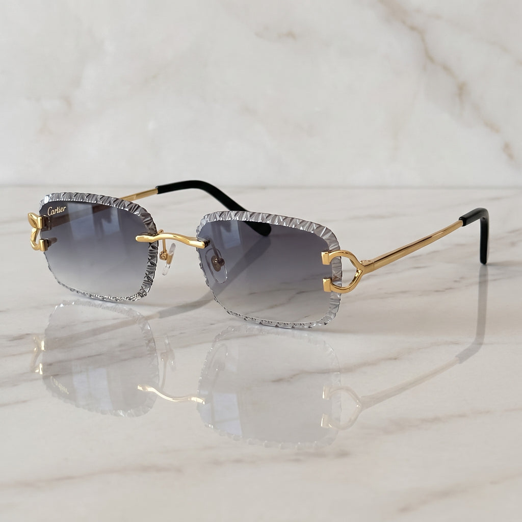 Iced out C wire glasses, grey gradient lenses, Cartier eyewear