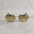 Iced out C wire glasses, yellow to green gradient lenses, Cartier eyewear