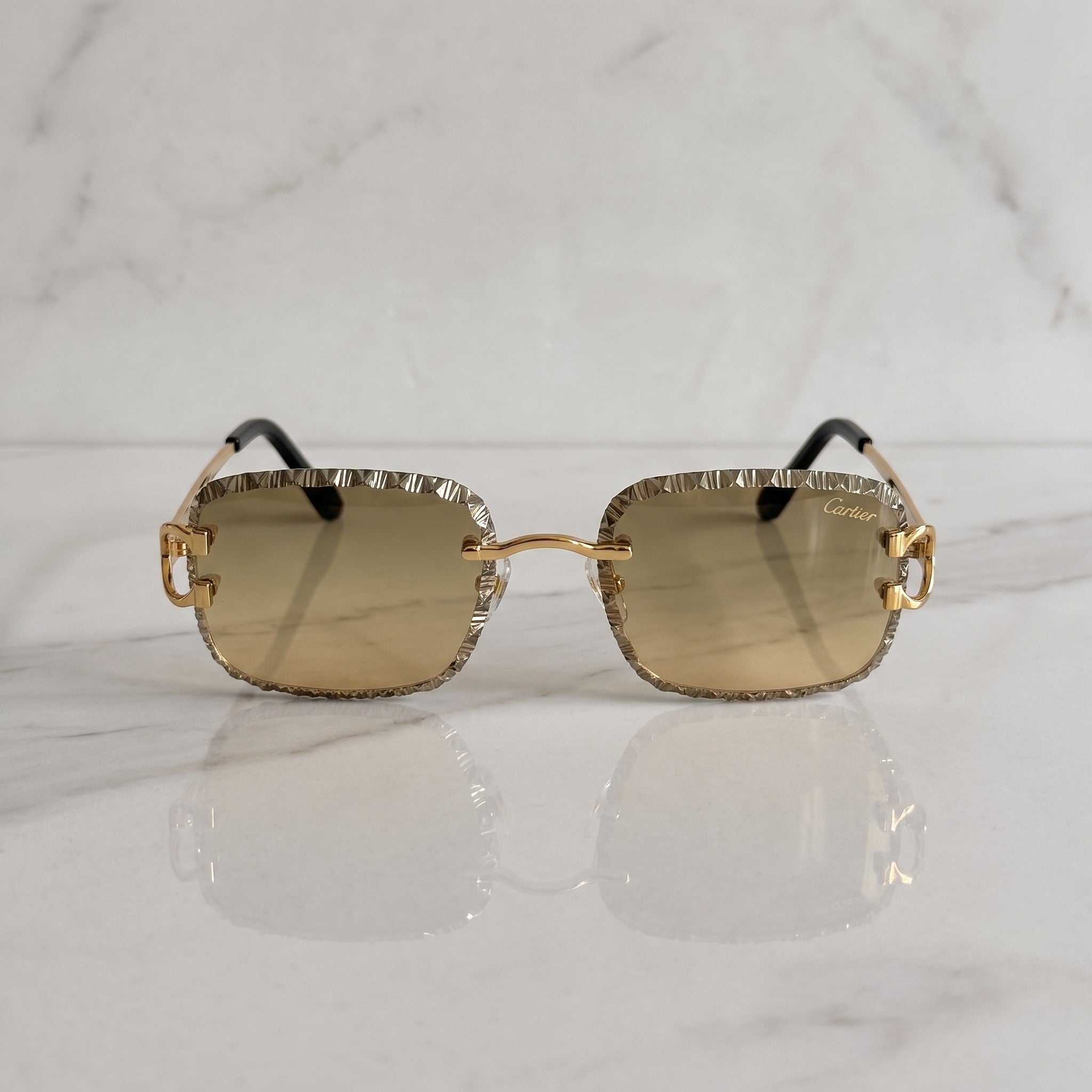 Iced out C wire glasses, yellow to green gradient lenses, Cartier eyewear