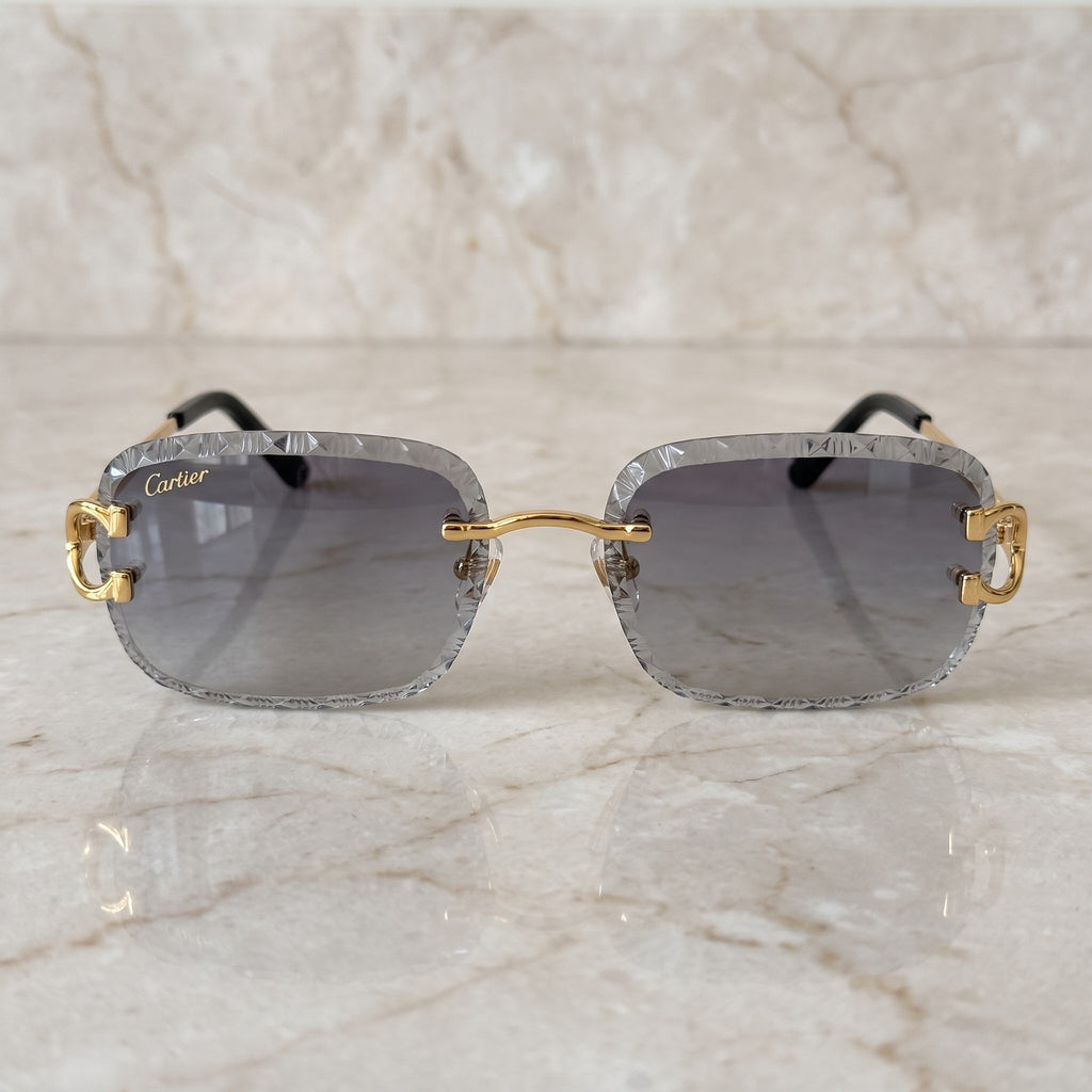 Iced out C wire glasses, grey gradient lenses, Cartier eyewear