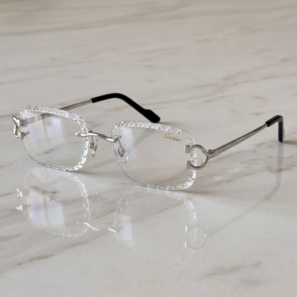 Iced out C wire glasses, clear lenses, Cartier eyewear