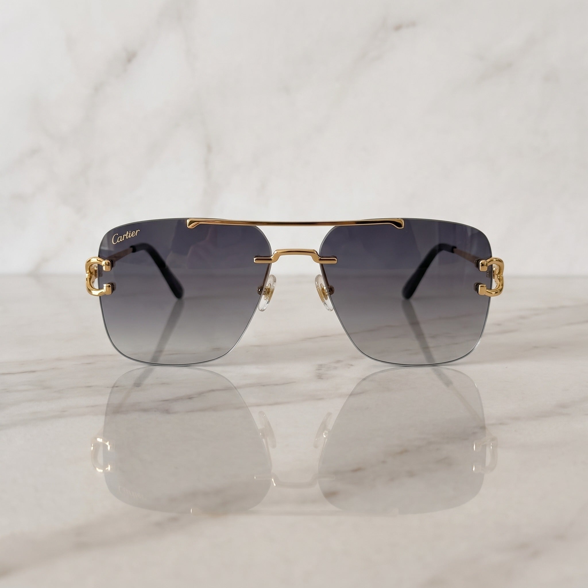 Double Bridge Sunglasses, grey gradient lenses, Cartier eyewear