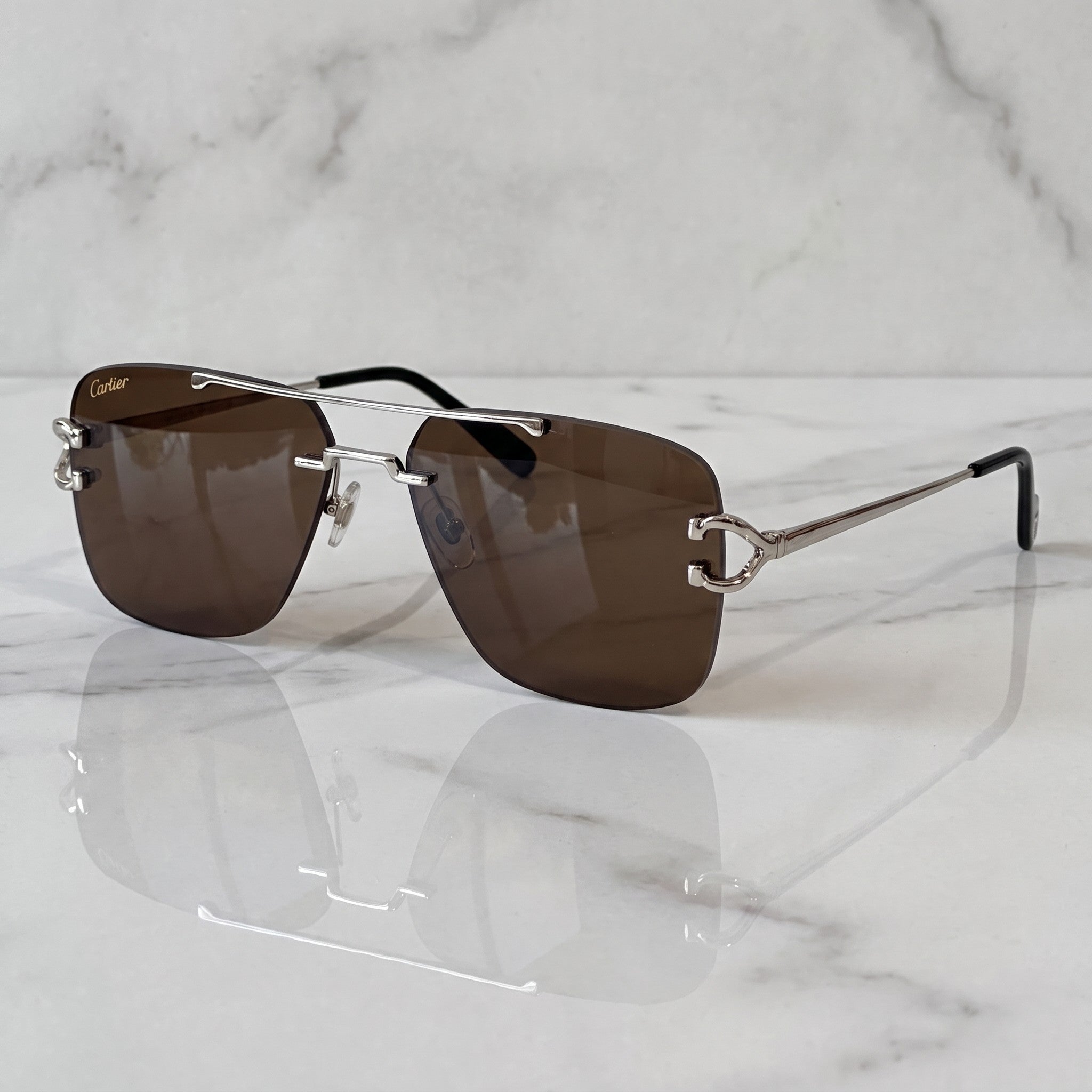 Double Bridge Sunglasses, solid brown lenses, Cartier eyewear