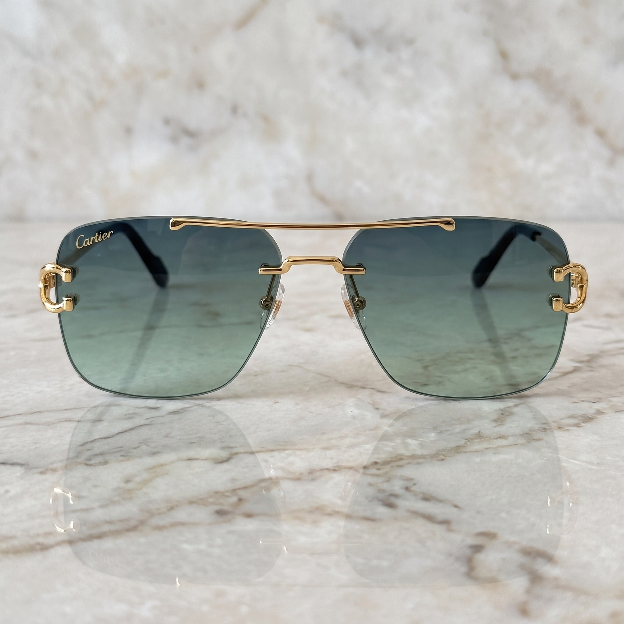 Double Bridge Sunglasses, green gradient lenses, Cartier eyewear