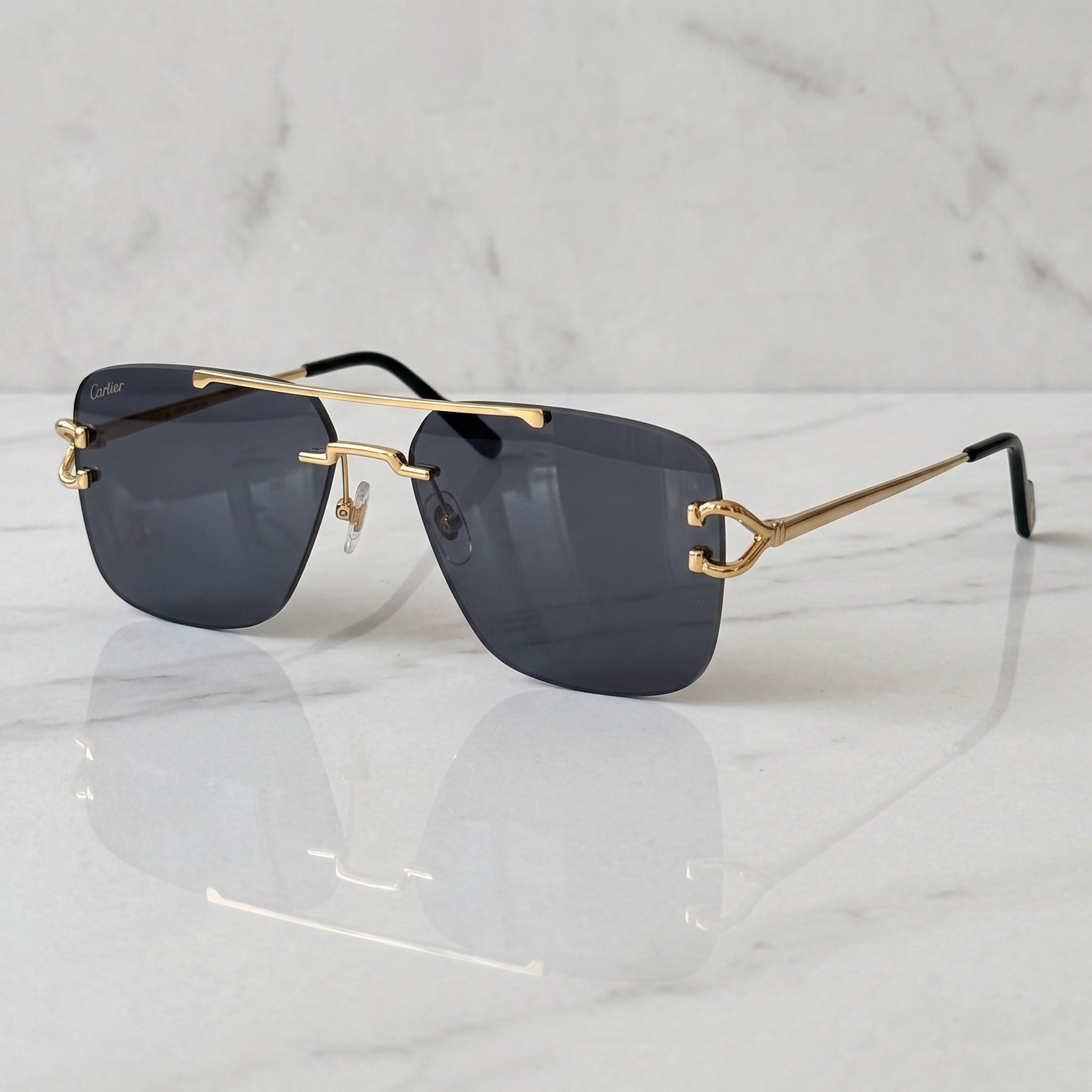 Double Bridge Sunglasses, solid dark grey lenses, Cartier eyewear