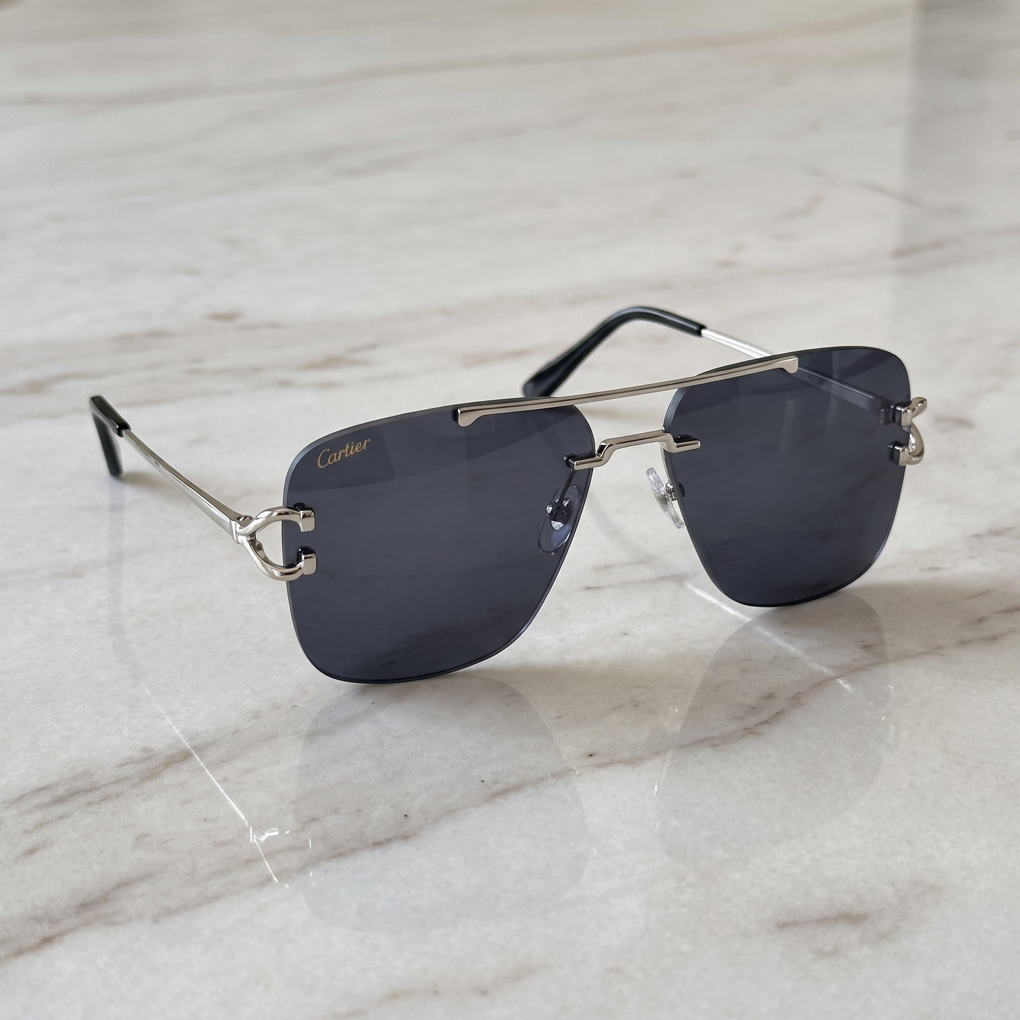 Double Bridge Sunglasses, solid dark blue lenses, Cartier eyewear