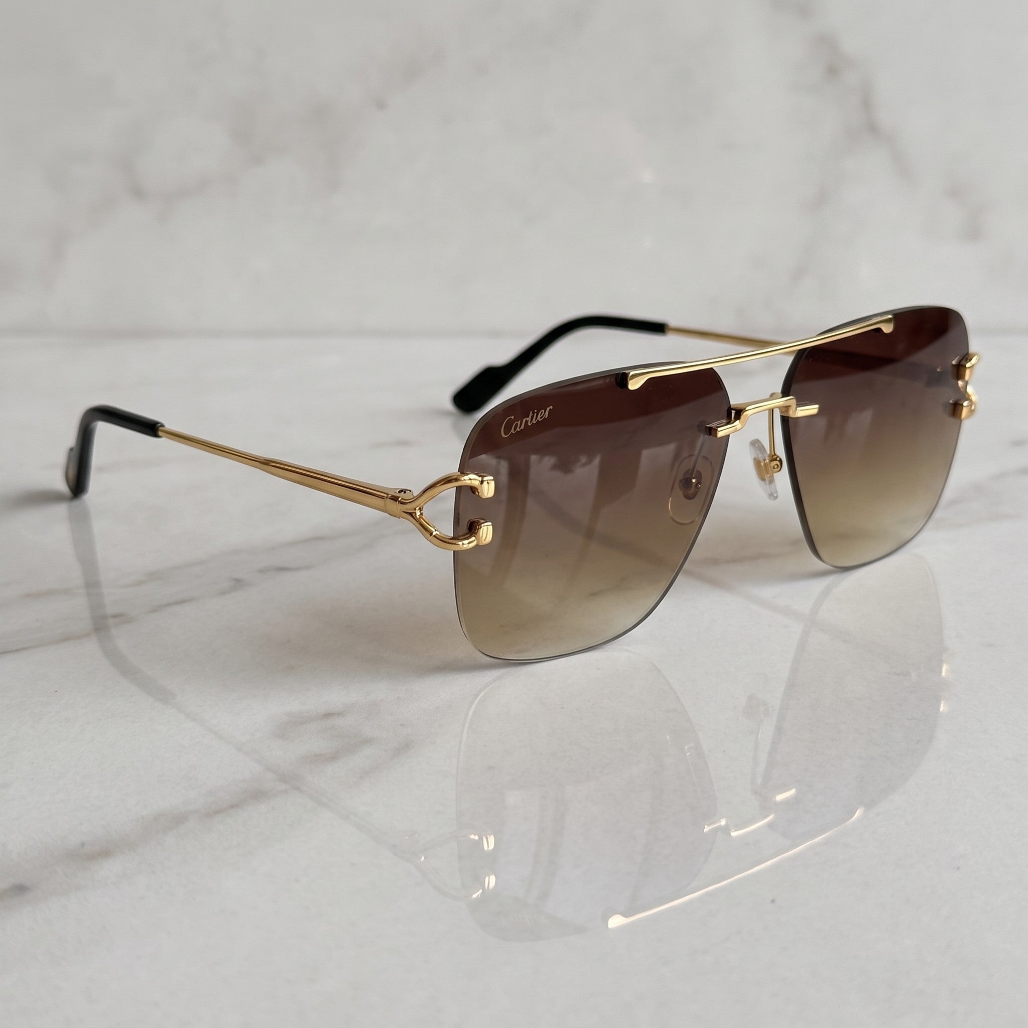 Double Bridge Sunglasses, brown gradient lenses, Cartier eyewear