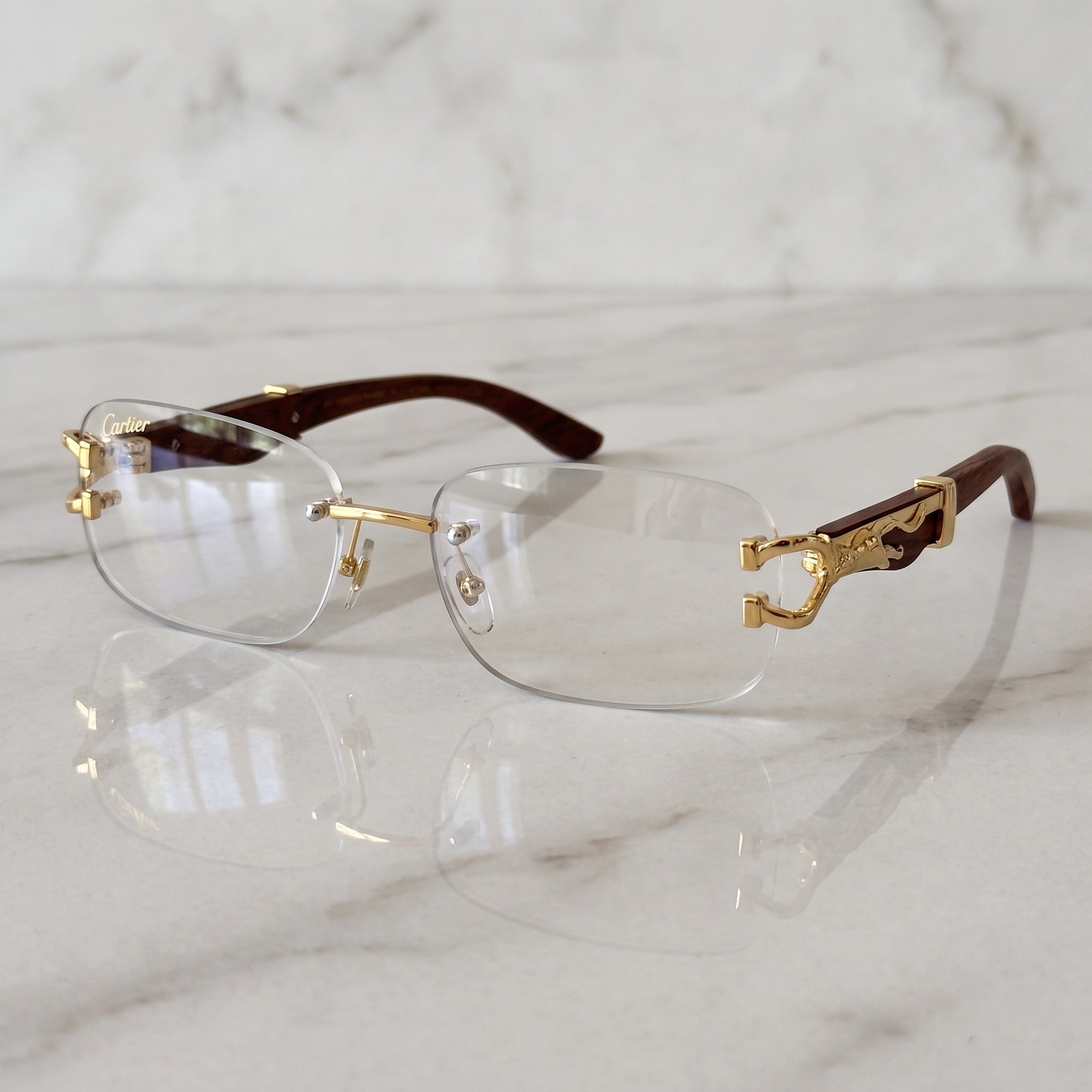 Panther Glasses, clear lenses, Cartier eyewear