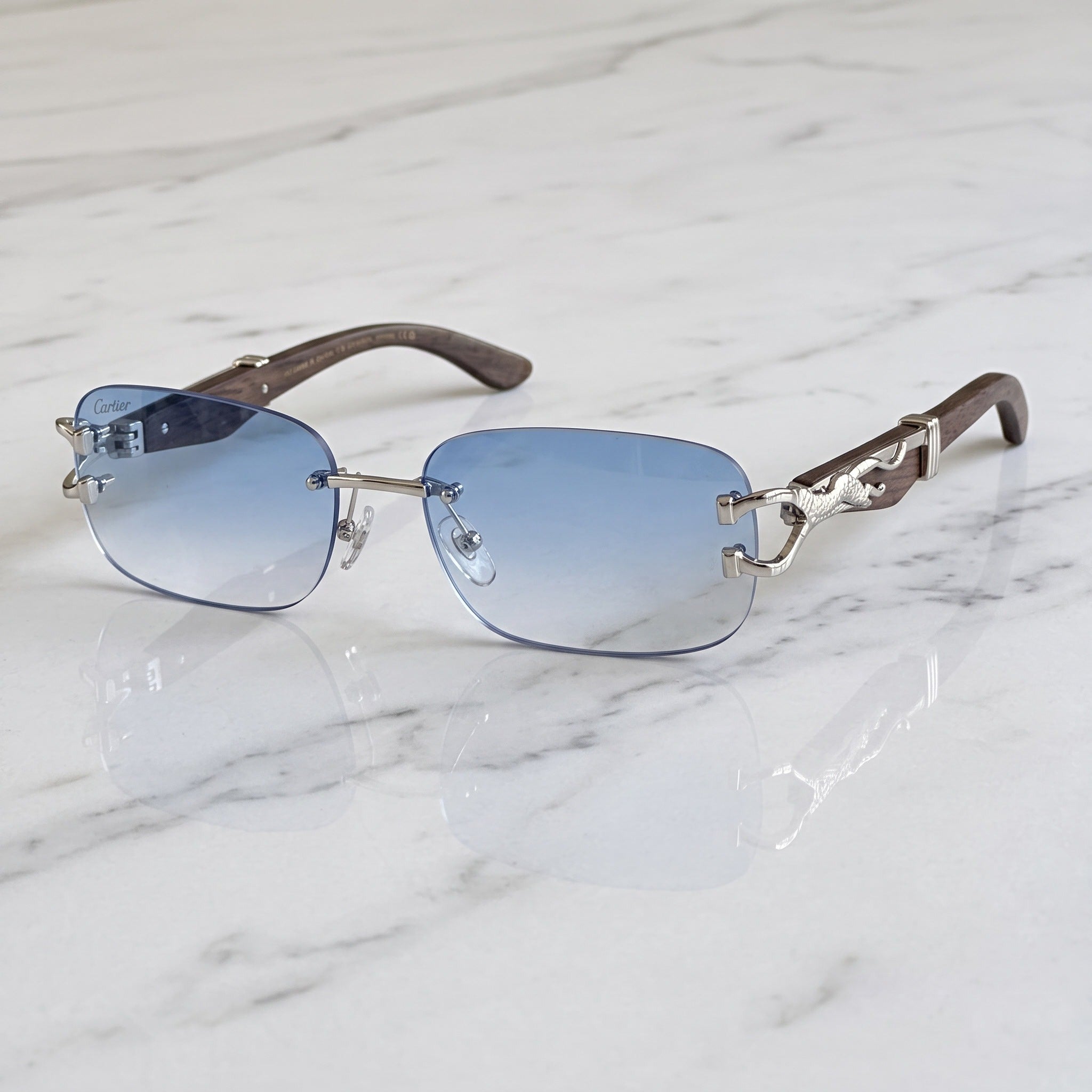 Panther Glasses, blue gradient lenses, Cartier eyewear