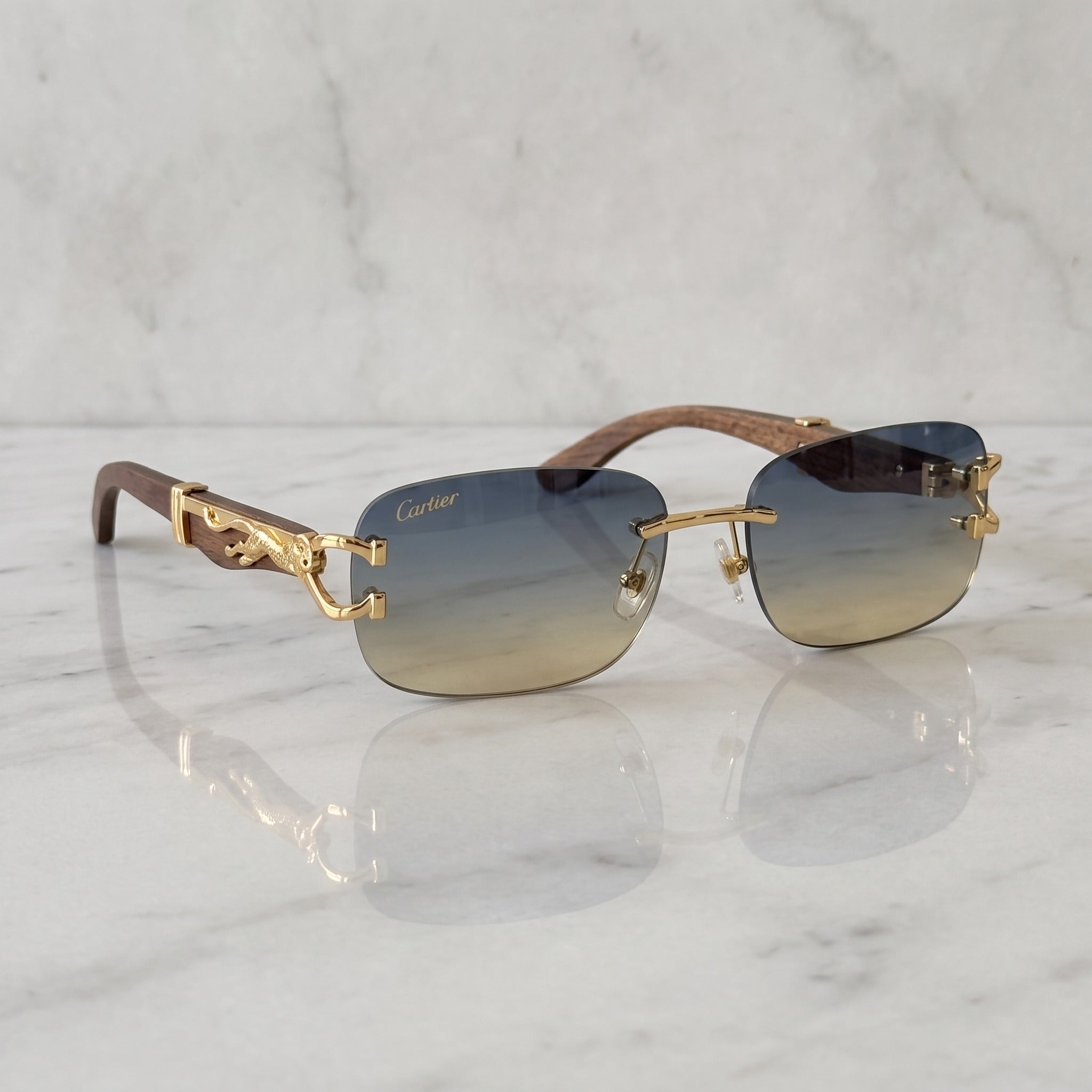 Panther Glasses, blue to yellow gradient lenses, Cartier eyewear