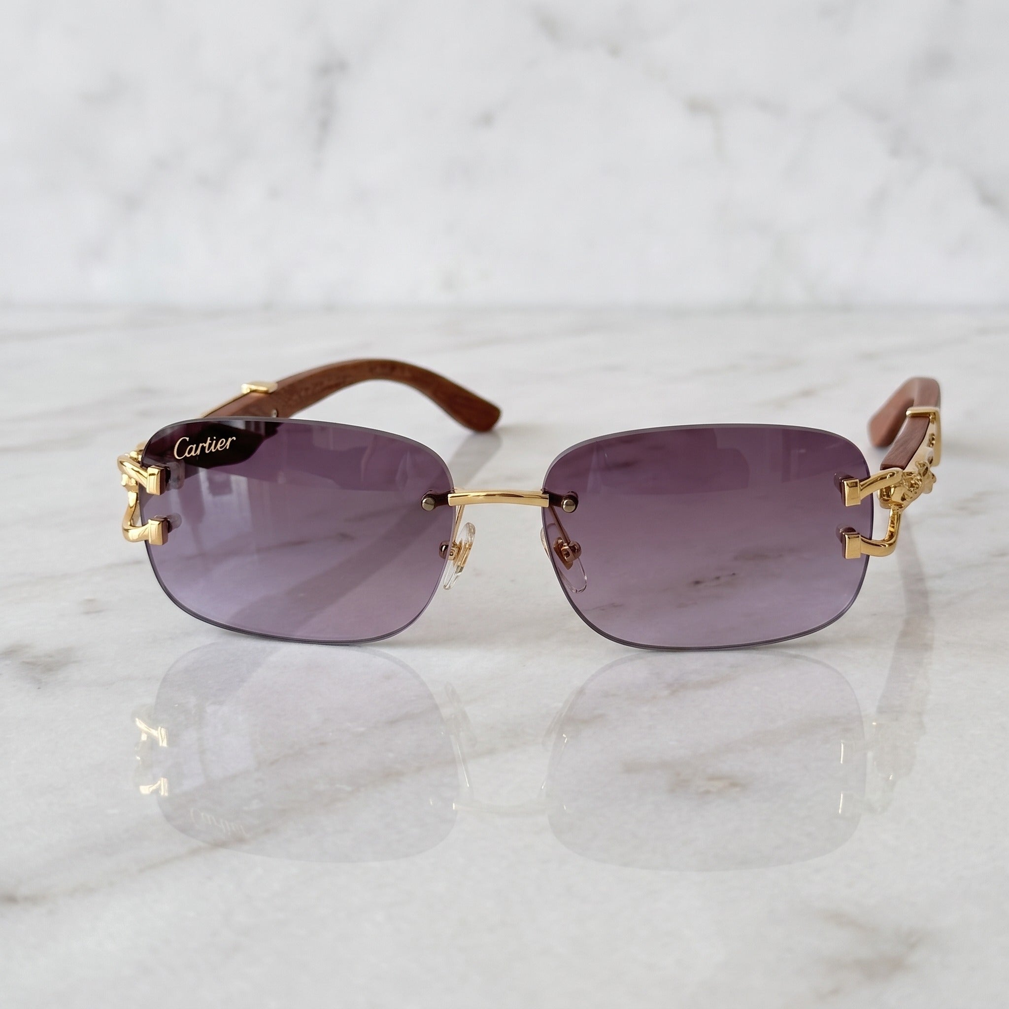 Panther Glasses, purple gradient lenses, Cartier eyewear