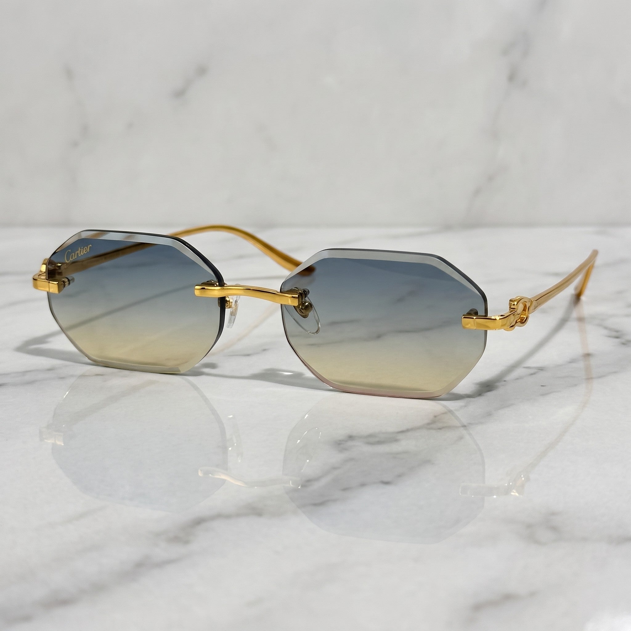 Panther Glasses, blue to yellow gradient lenses, Cartier eyewear